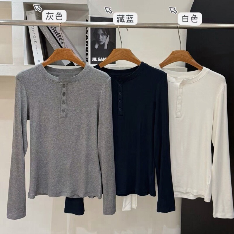 26 Autumn New Women's Skin-Friendly, Comfortable, Soft, Breathable Round Neck Henley Long Sleeve Knit T-Shirt 0902i1 Cotton 26 Autumn New Women's Skin-Friendly, Comfortable, Soft, Breathable Round Neck Henley Long Sleeve Knit T-Shirt 0902i1 Cotton