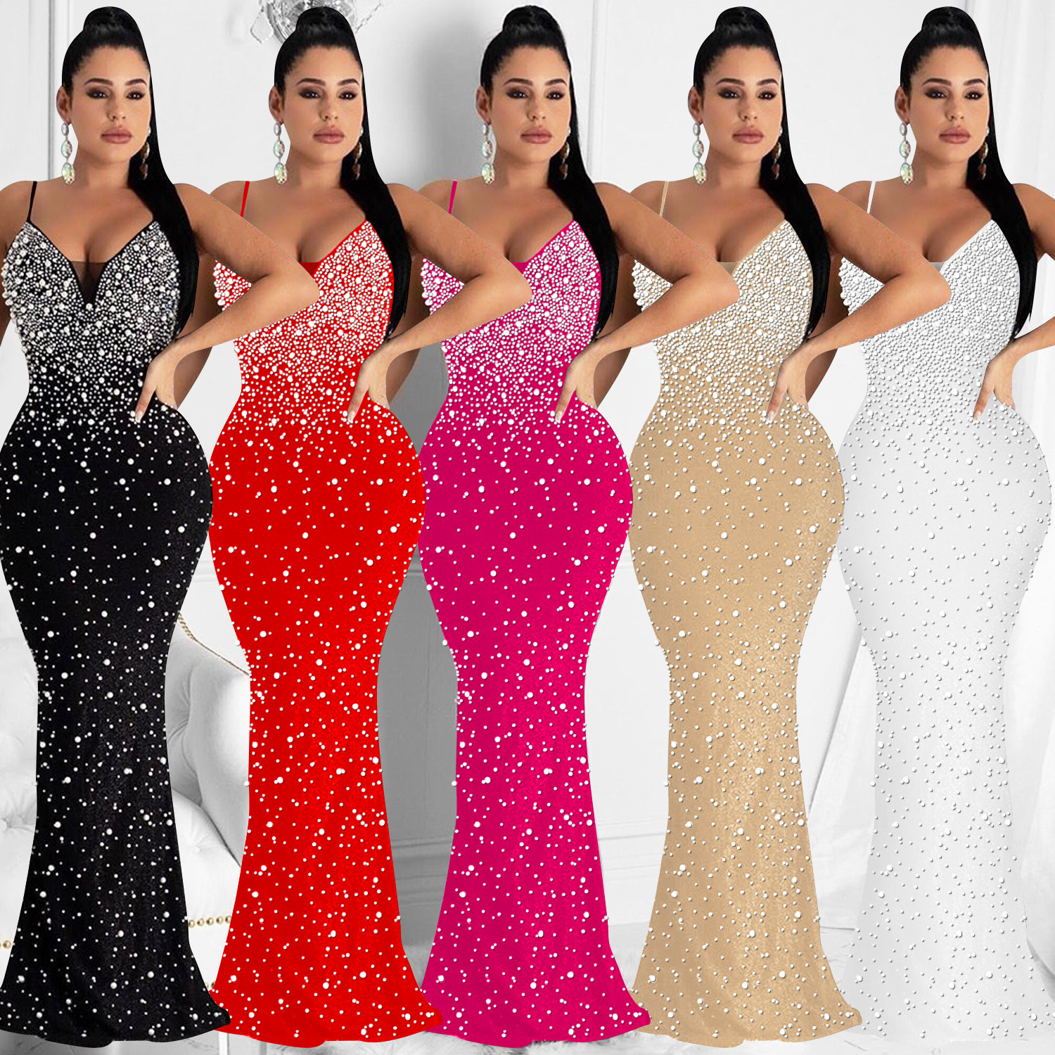 C5852 AliExpress Amazon moda europea y americana de las mujeres rhinestone caliente nightclub sexy Correa vestido sin mangas