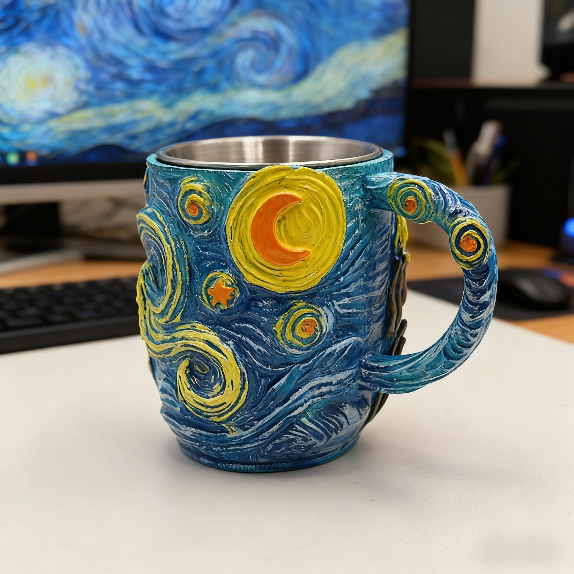 Nuevos productos transfronterizos Van Gogh inspirados en el arte estrella taza de marcas decoración de escritorio para el hogar taza de café hecha a mano