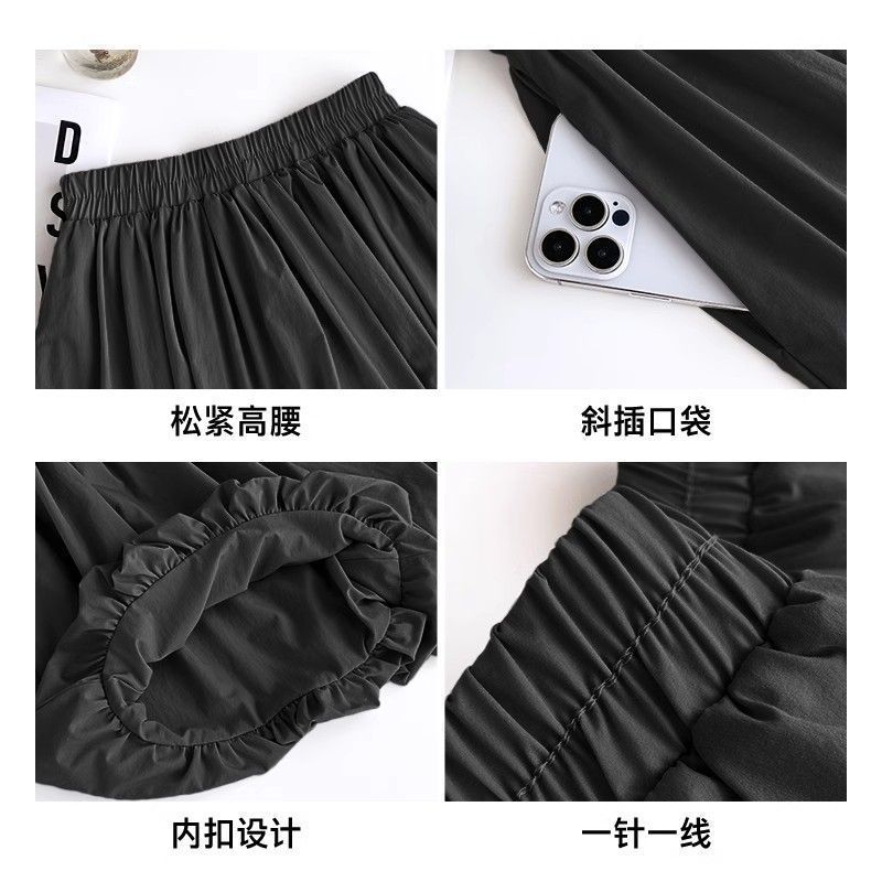 ウエストゴムふわふわ花のつぼみスカート女性のファッショナブルな年齢軽減ハイウエストスリム甘い和風黒ショートパンツ|undefined