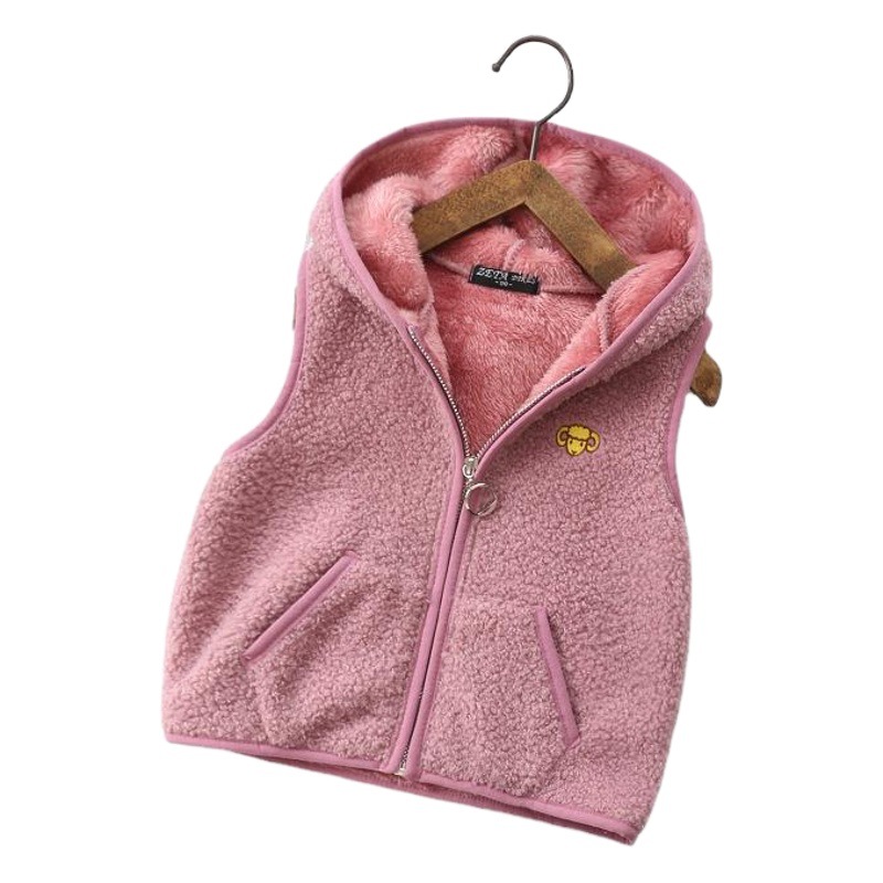 Chaleco infantil nuevo para niños 2024, cárdigan con capucha de lana de cordero para otoño, chaqueta linda estilo coreano, venta al por mayor de ropa infantil