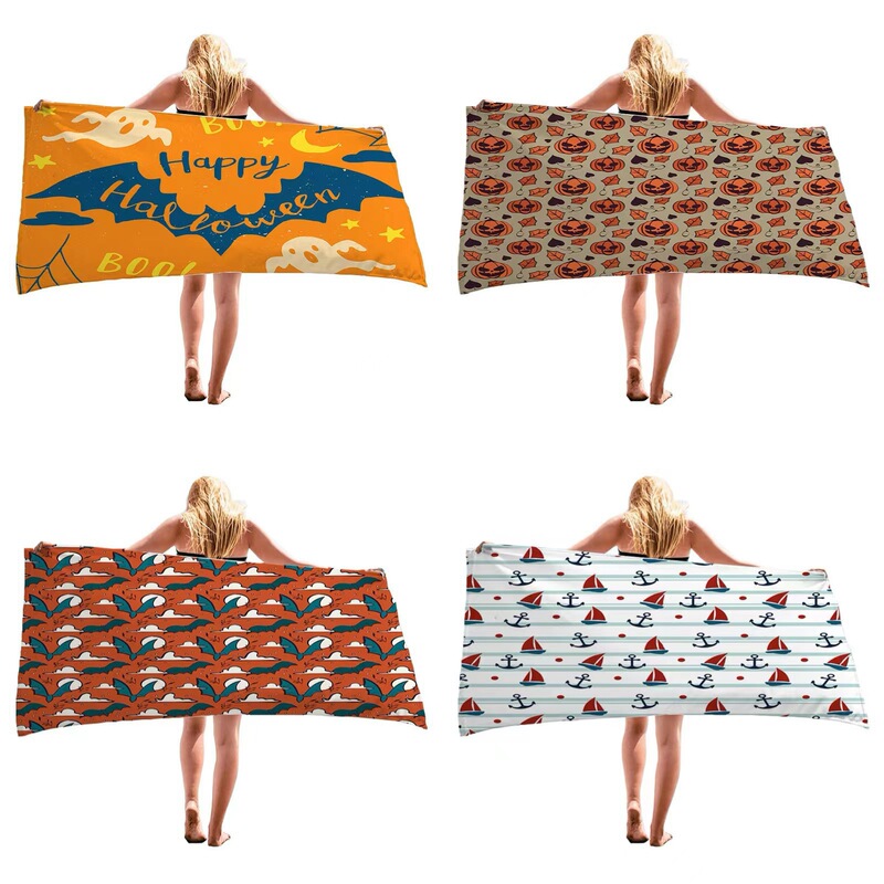 Beach Towel Microfiber Popular Bath Towel Seaside Absorbent Halloween Cross-Border Quick-Drying Swimming Amazon Print