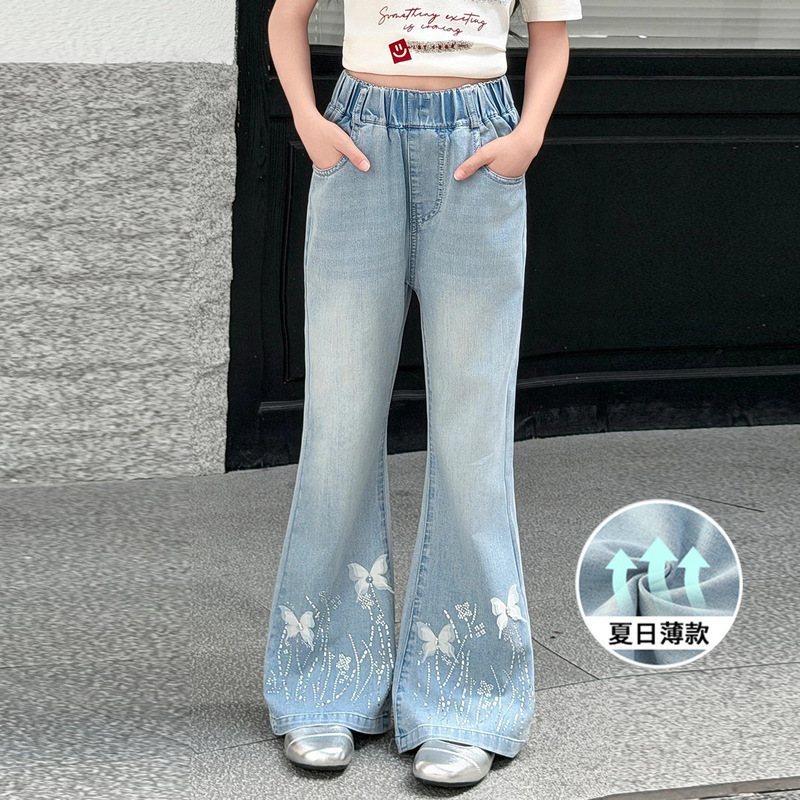 Tencel Girls' Summer Jeans New Thin Style Versatile Flared Pants for Older Children Summer Long Pants Bell-Bottom Pants Tencel Girls' Summer Jeans New Thin Style Versatile Flared Pants for Older Children Summer Long Pants Bell-Bottom Pants