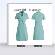 夏季浅蓝色短袖小西装领中长款外套连衣裙女时尚气质25年夏装通勤
