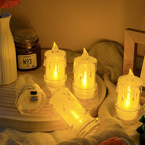 Cross-border exclusive smokeless LED wholesale transparent small tea wax candle Christmas proposal decoration