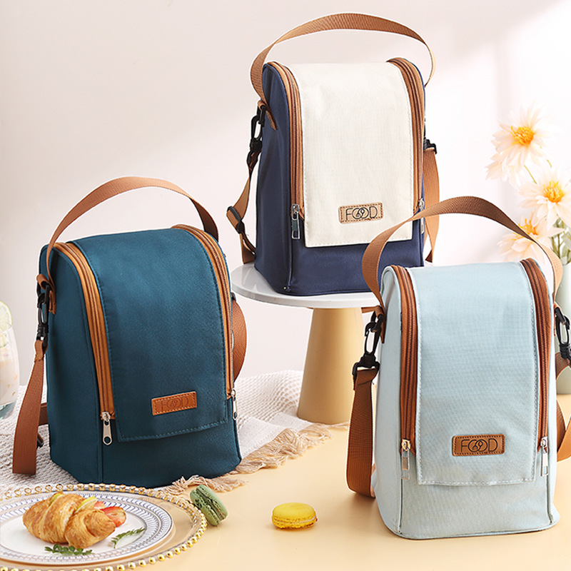Round lunch box bag, insulated bucket handbag, office worker student outfit with rice, aluminum foil thickened lunch bag, large capacity