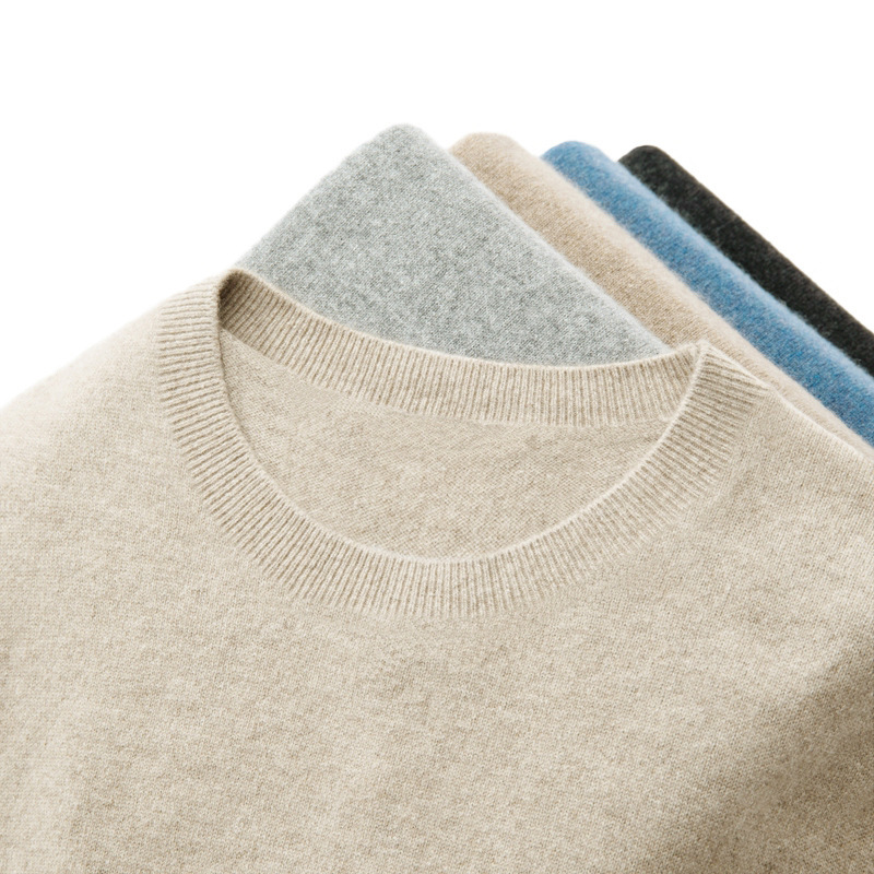 First-Line Ready-To-Wear Australian Pure Wool Sweater Men's Round Neck Loose Pure Color Knitted Thin Sweater Young and Middle-Aged Cashmere Sweater Wholesale