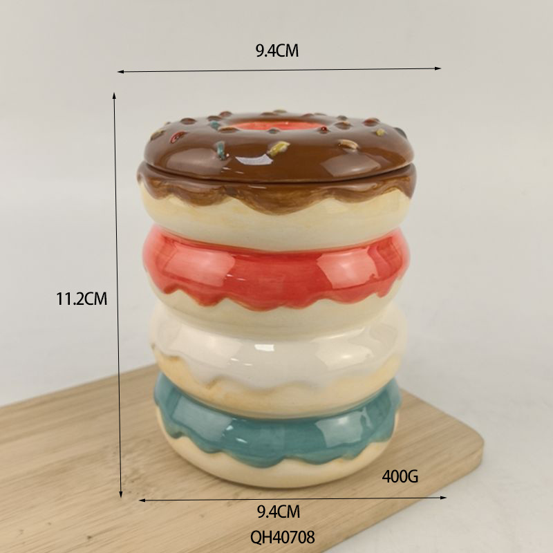 Tarro sellado de donas de cerámica personalizado, forma de donas multicapa pintadas creativas, personalidad, lata de postre de alta gama, lata de cera