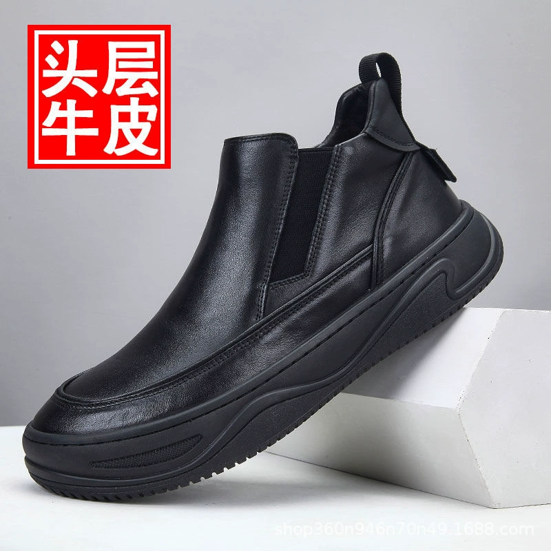 Мужская обувь 2023, осенне-зимние Новые Кожаные слипоны из воловьей кожи первого слоя с мягкой подошвой, мужские короткие ботинки, повседневная кожаная обувь