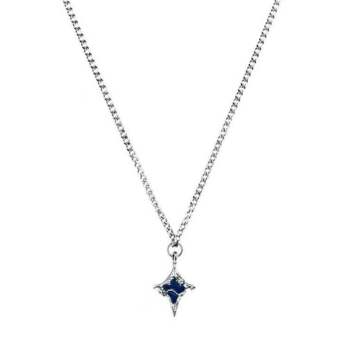 Lake Blue Cross Star Necklace Pendant Jewelry Personality Hip-Hop Snake Bone Sweater Chain Unisex Stylish Versatile Accessory