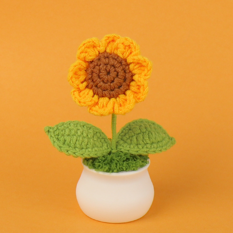 完成品クロスボーダーニットウールひまわり鉢植え造花研究デスクトップ装飾品卒業子供の日の小さなギフト|undefined