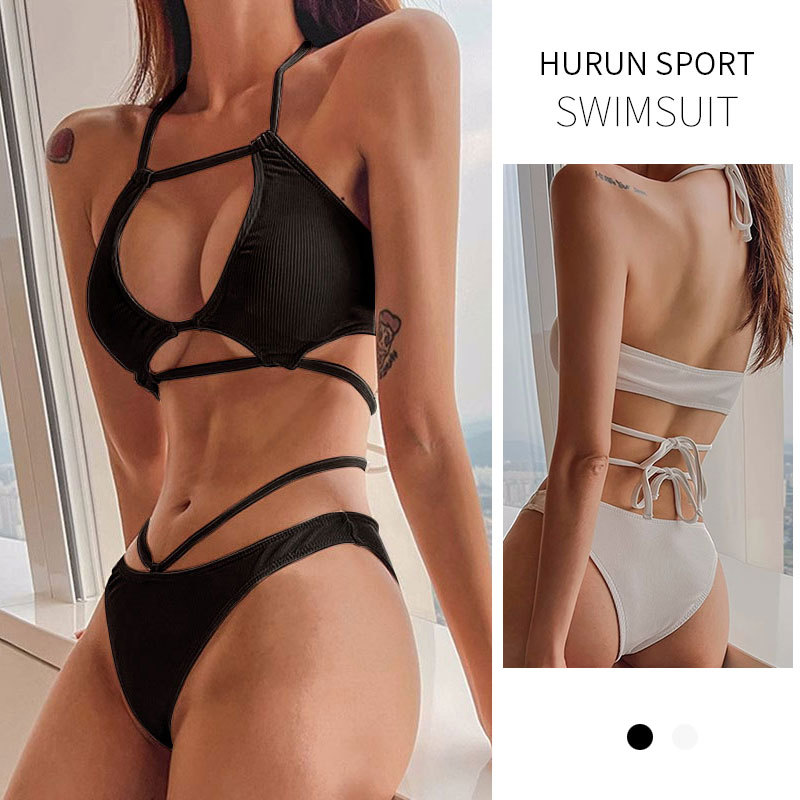 Estilo coreano nuevo sexy estilo de deseo puro bikini dividido sin respaldo push up cintura abierta con cordones calzoncillos ajustados traje de baño de las mujeres