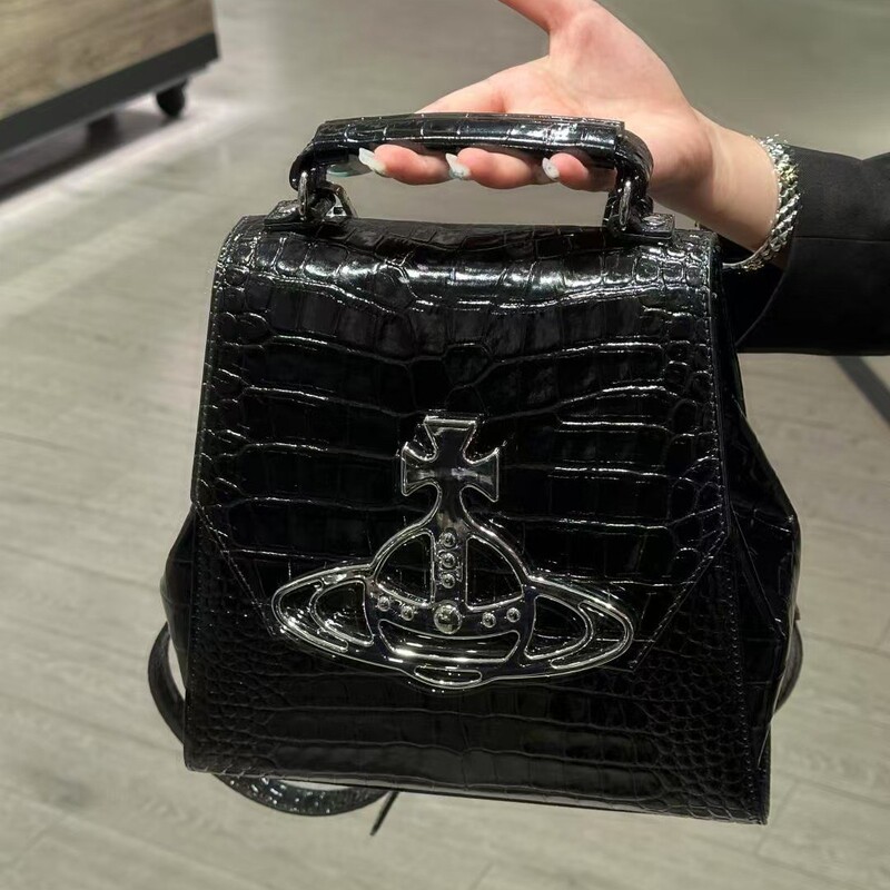 [cabinet quality] Empress Dowager Crocodile Shoulder Bag Saturn Large Logo Sweet Cool Wind Large Capacity Black Backpack