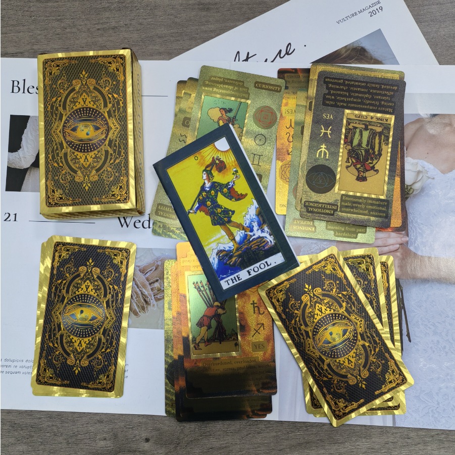 Tarot Cards Gold Foil Waterproof Board Game Set Full Deck_voghion.com