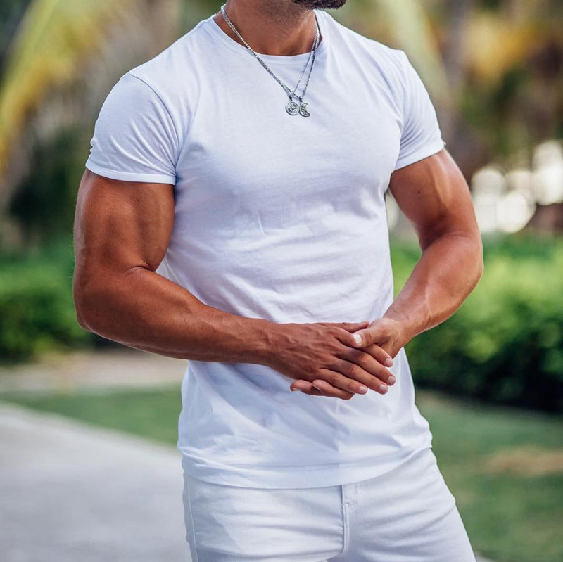 Cross-border foreign trade men's summer sports casual T-shirt trendy personality solid color short sleeve sunshine cotton shirt short sleeve men Cross-border foreign trade men's summer sports casual T-shirt trendy personality solid color short sleeve sunshine cotton shirt short sleeve men