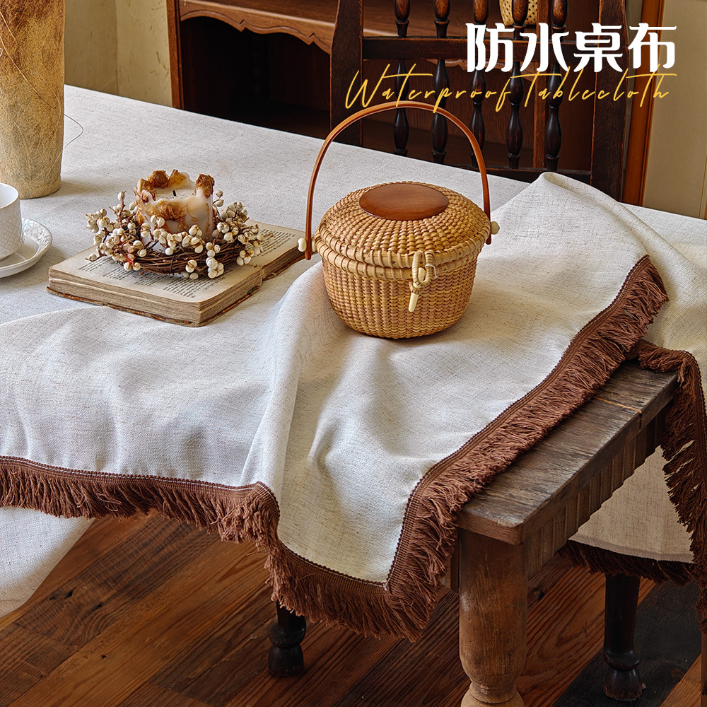 新中式复古防水免洗桌布文艺风防棉麻风长方形圆桌餐桌茶几台布
