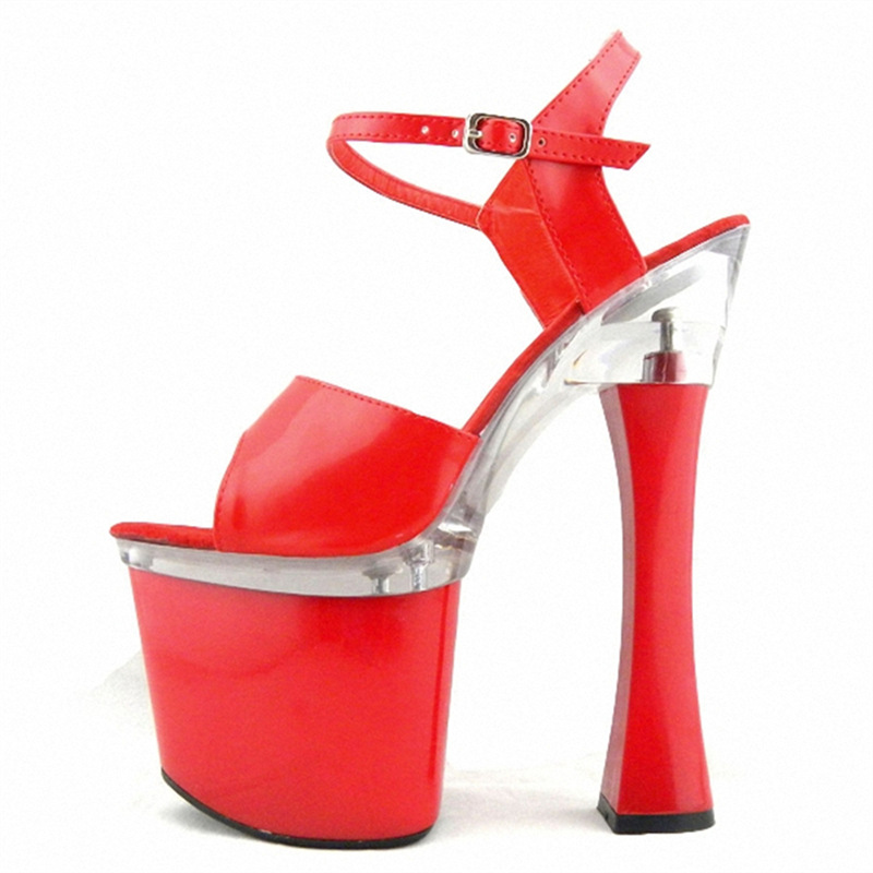 Odio los zapatos de boda rojos, zapatos de mesa impermeables de tacón grueso, zapatos de espectáculo de club nocturno, sandalias de moda de tacón de 20 cm