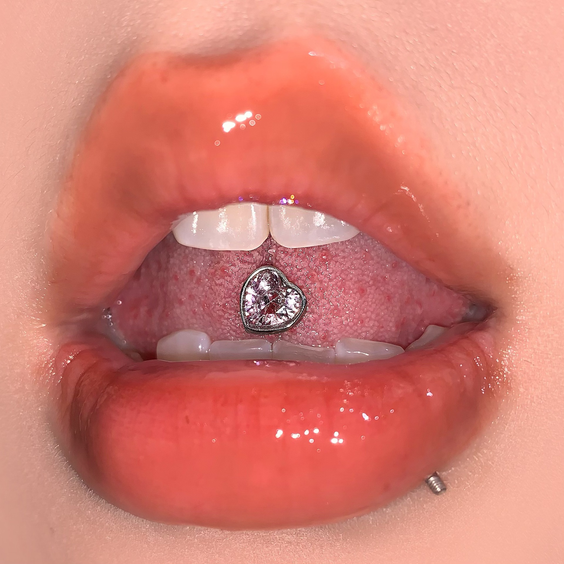Labret stud lip piercing jewelry styling detail