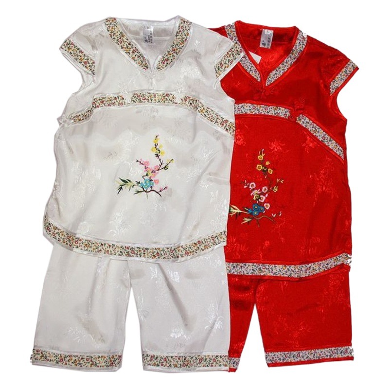 Hot Selling Girls' Short-sleeved Tang Suit Children's Ethnic Chinese Style Big Red Stage Dress Performance Dress Performance Dress Summer Dress