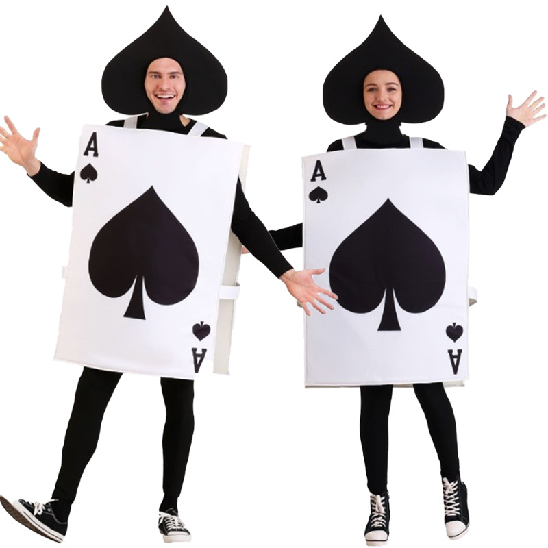 Halloween New Spades Poker Spot Playing Cards Red Jumpsuit Party Performance Costume Funny Cos Costume