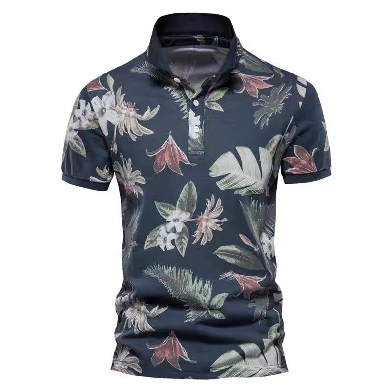 2024 Latest Hot-Selling Export Cross-Border 3D Digital Lapel Button Short-Sleeved Men's Casual Polo Shirt Wholesale