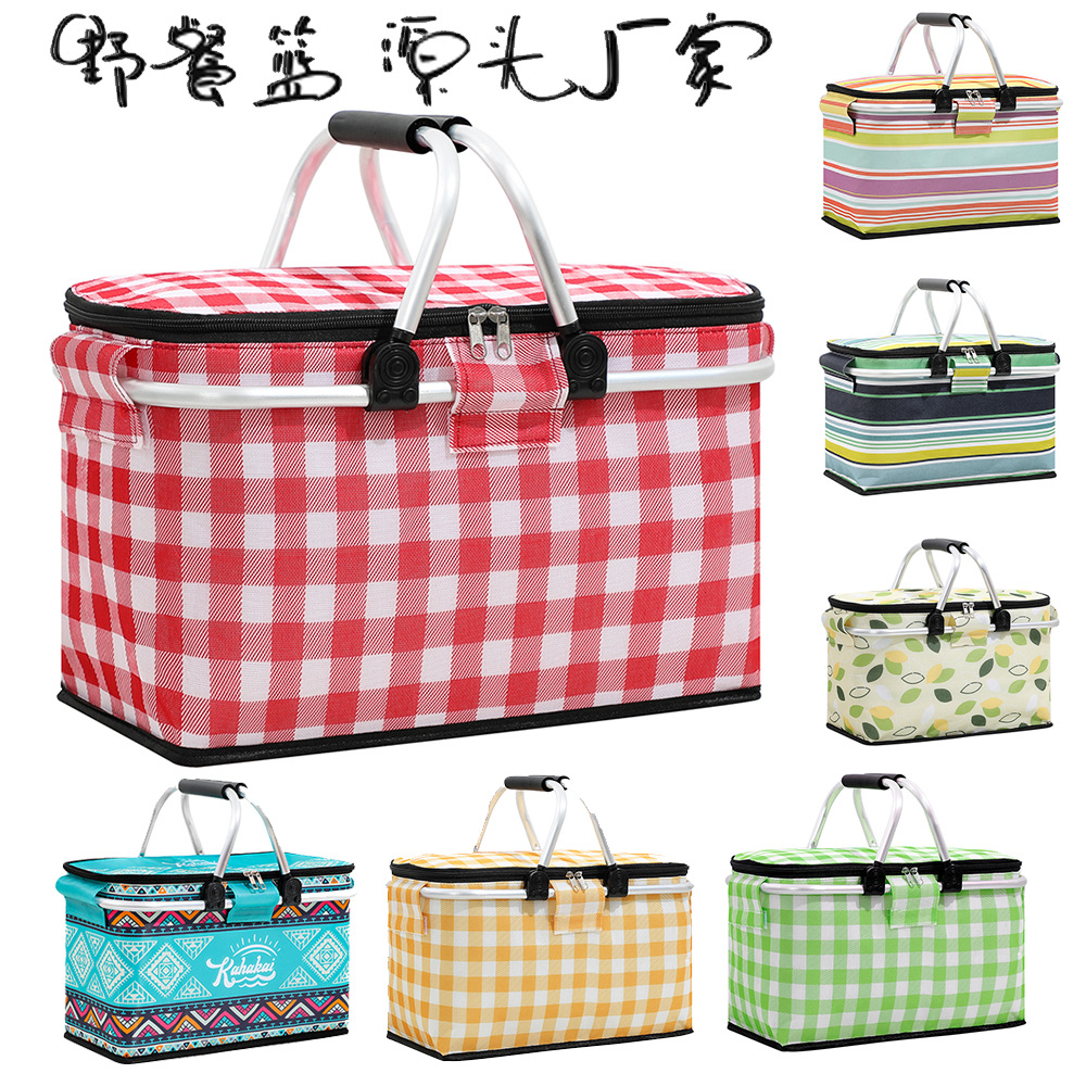 跨境戶外保溫籃鋁箔加厚野餐籃牛津布摺疊野餐包保溫冰袋冰籃