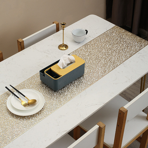 Amazon Cross-border Creative Hollow-out PVC Table Flag Gold Foil Table Flag Western Dining Mat Waterproof Heat-Resistant Insulation Table Pad 