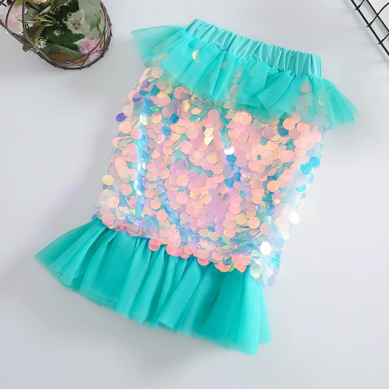 Летняя детская ногтевая стразоваяsequins, юбка для девочки, наряд принцессы, корейский стиль, хвост рыбки