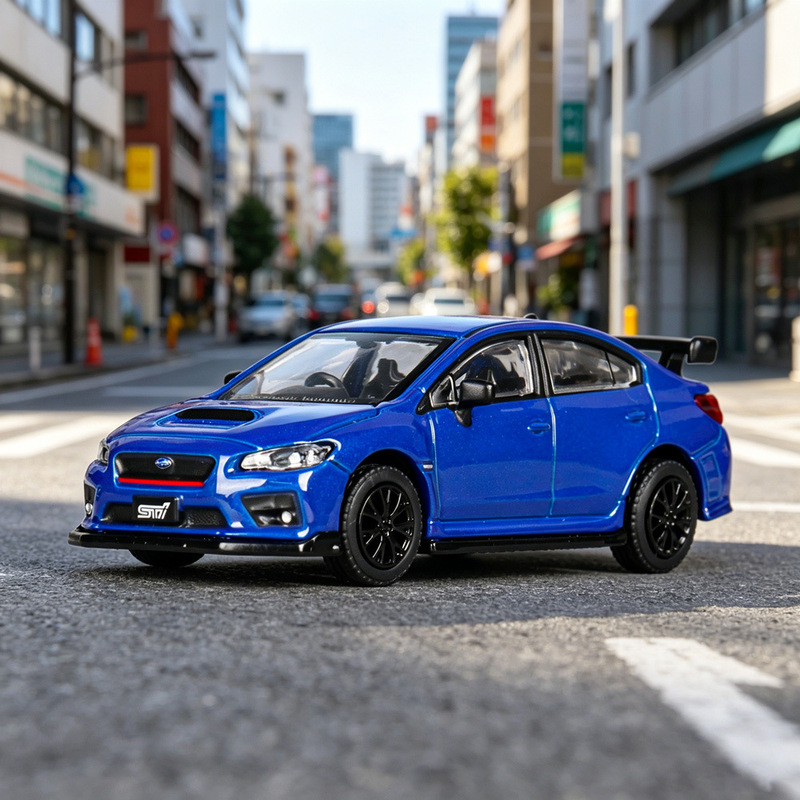 [Box] Jkm1:64 Subaru Sti Sedan Alloy Car Model with Metal Base and Rubber Tires, Realistic Car Model Ornament, Premium Item