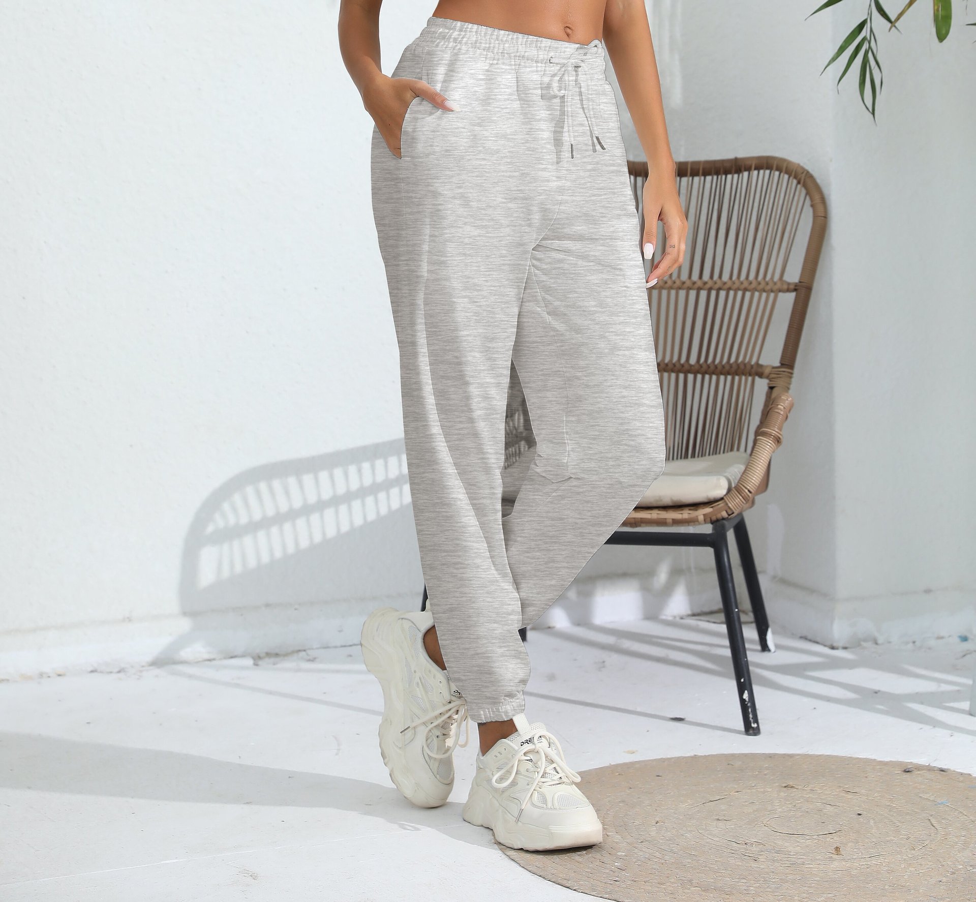 Pantalon de survêtement en polaire noir pour femmes, décontracté, jogging, sport, taille haute, pieds amples, pour la maison_voghion.com