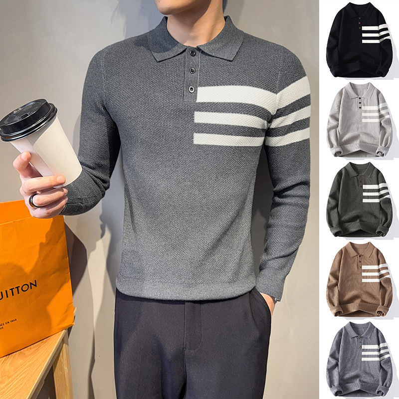 Polo camiseta de punto a rayas suéter hombre de negocios otoño invierno suéter comercio exterior transfronterizo mayorista ropa de hombre
