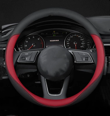 Steering wheel cover — for Car Interiors, Wholesale - new-round-punched-nappa-red-36cm