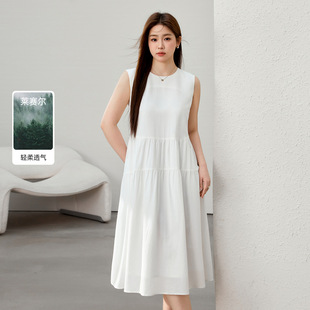 [Simple round neck solid color temperament sleeveless dress] slim show plus size women's fat mm2025 spring new