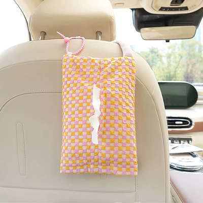 Monster Car Interior Decoration | Car tissue box/set - bubble-checkerboard-yellow-powder-2517cm
