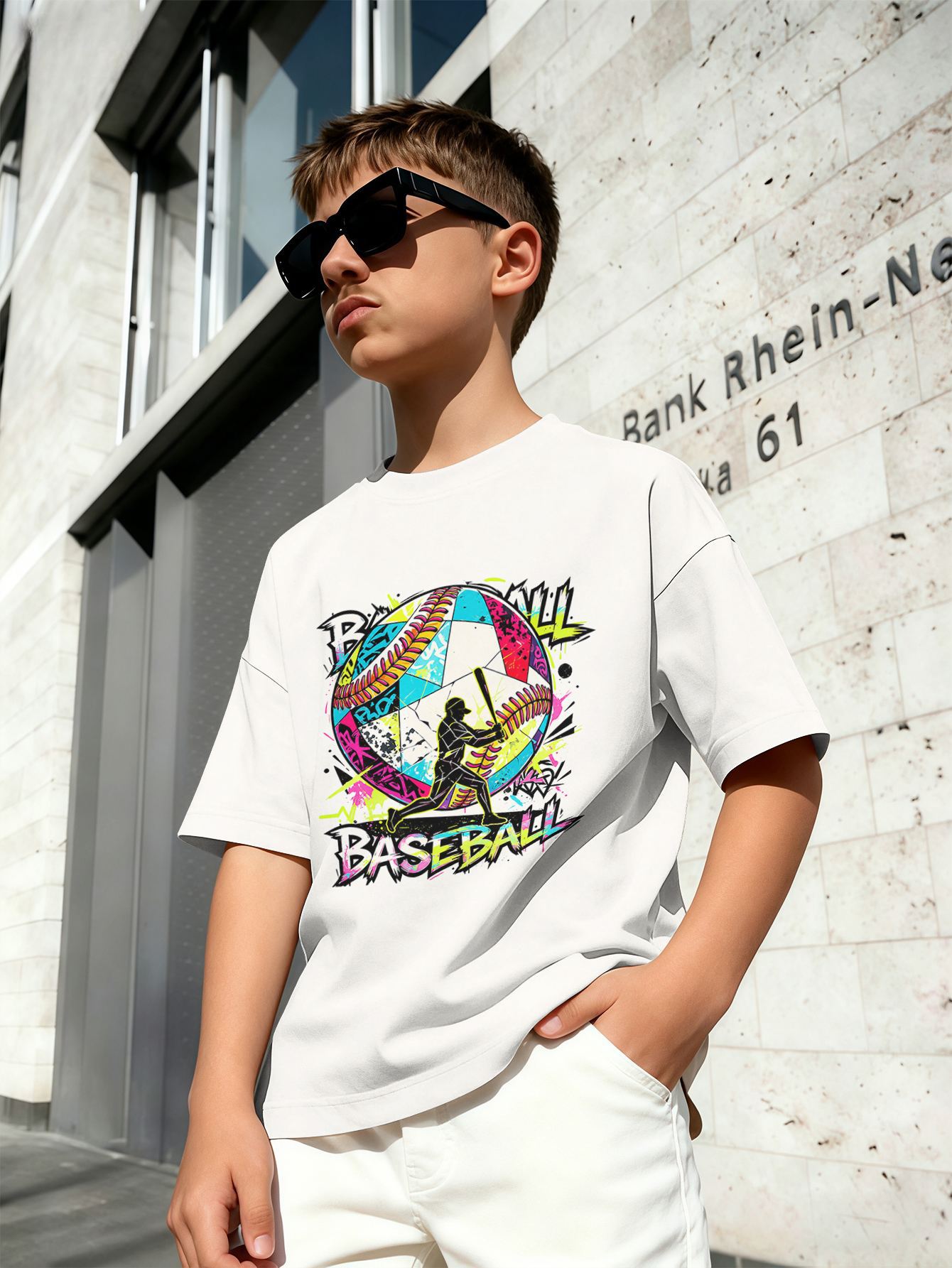 T-shirt för pojkar med 3d rymdraket tryck rund hals vit_voghion.com