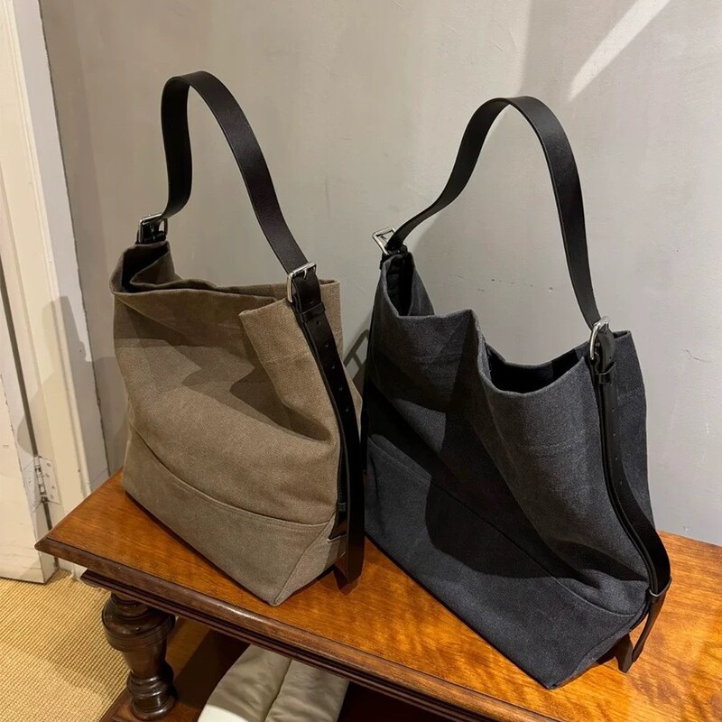 Jennie's Same Style Single-Shoulder Bucket Bag for Women 2025 New Canvas Tote Bag Casual Retro Handbag Jennie's Same Style Single-Shoulder Bucket Bag for Women 2025 New Canvas Tote Bag Casual Retro Handbag