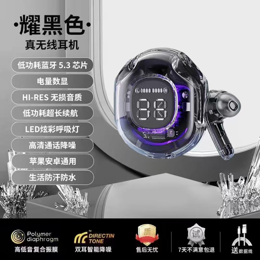 Ventas transfronterizas transparentes visualización digital auriculares Bluetooth inalámbricos TWS tipo de auriculares en el oído cápsula espacial transparente