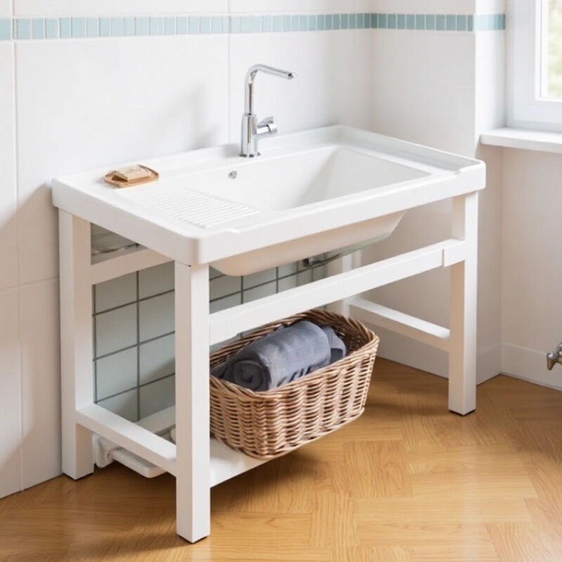 No-Drill, Ultra-Stable Balcony Bathroom Integrated Washbasin, Outdoor Bathroom Sink, Ceramic Integrated Washbasin