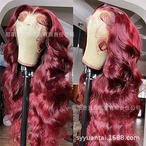 99j burグンディ・レース・フロント・ウィズズズ・ボディ・ウェーブ13x4 synchrotic wigs|undefined