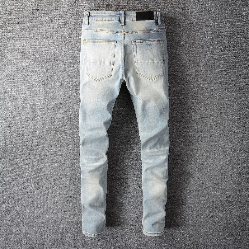 High Street Chiu zbrusu nový re-wash nůž řezané otvory v žebrák nálepka elastické slim-fit džíny muže_voghion.com