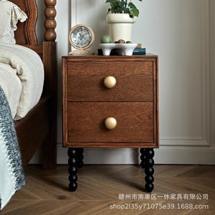 French Retro Solid Wood Bedside Table Bedside Cabinet Black American Style Bedroom Storage Cabinet Storage Cabinet Solid Wood Side Table
