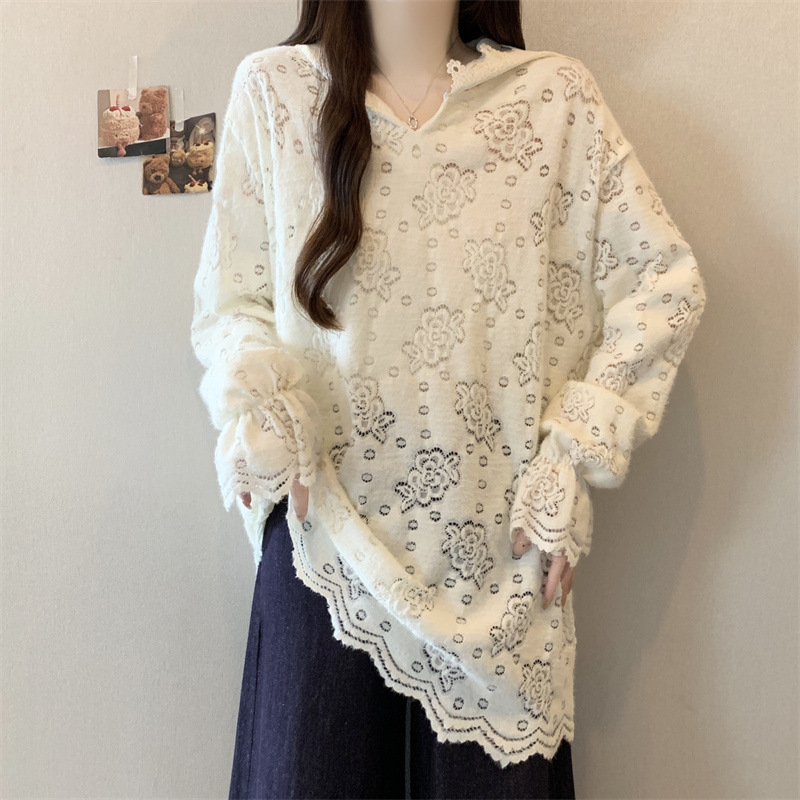 实拍秋冬季新款连帽蕾丝套头宽松胖卫衣恤女大码显瘦上衣|undefined