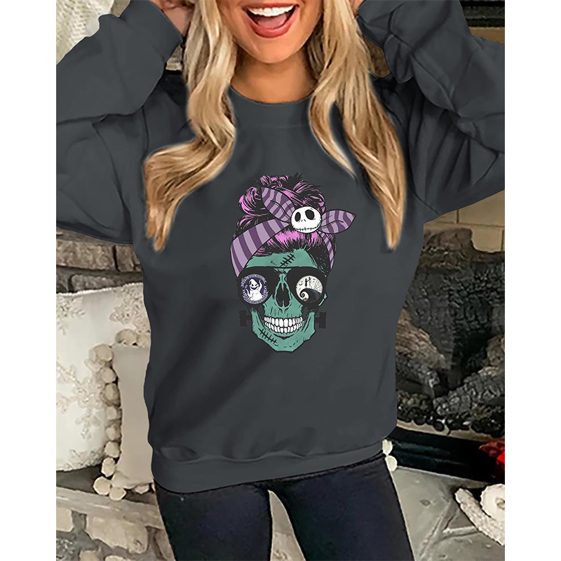Herbst und Winter Neuer Rundhals Langarmpullover Damen Halloween Bedrucktes Oberteil_voghion.com
