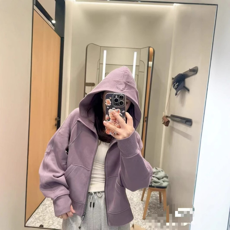 Lulu Same Style Gold Label Shadow Blue Full Zipper Fleece-Lined Loose Short Hoodie Long-Sleeved Sweatshirt Jacket Lulu Same Style Gold Label Shadow Blue Full Zipper Fleece-Lined Loose Short Hoodie Long-Sleeved Sweatshirt Jacket