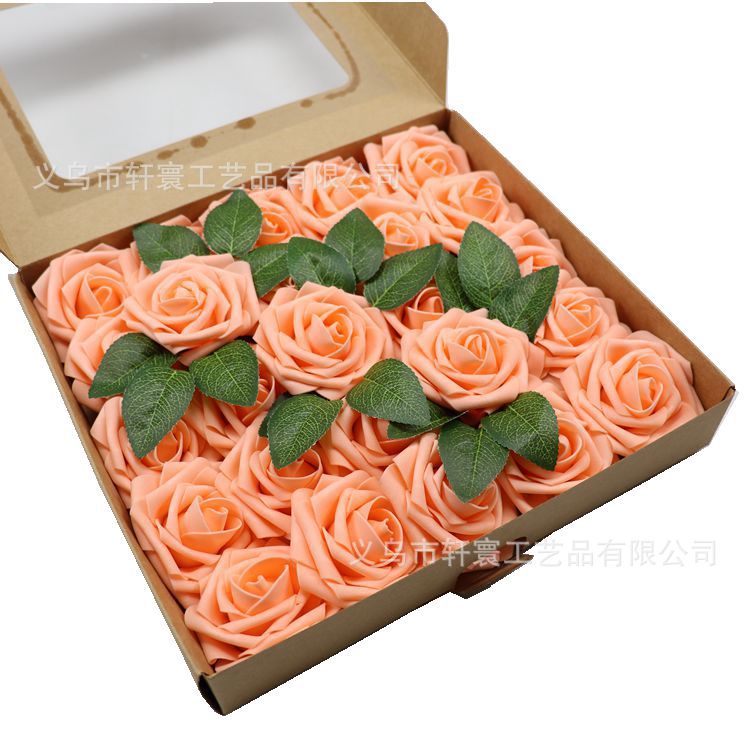 Caja de regalo de flor artificial transfronteriza espuma PE Rosa flor artificial con varilla 25 decoración de la boda regalo del Día de San Valentín