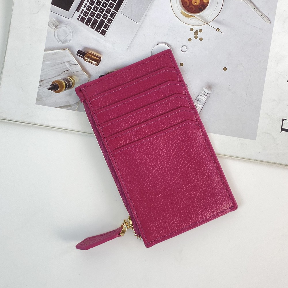 Moda transfronteriza simple estilo japonés estilo coreano titular de la tarjeta con ranura para múltiples tarjetas bolso de identificación de piel de vaca de primera capa monedero de cuero suave con cremallera
