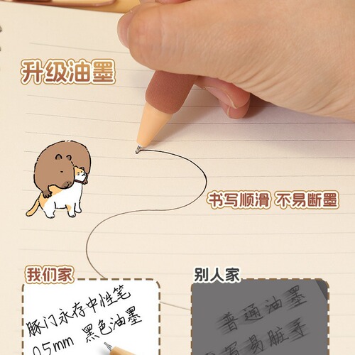 Capybara-style high-quality click-action neutral pen with fast-drying ST tip—0.5mm nib, perfect for students tackling practice questions!