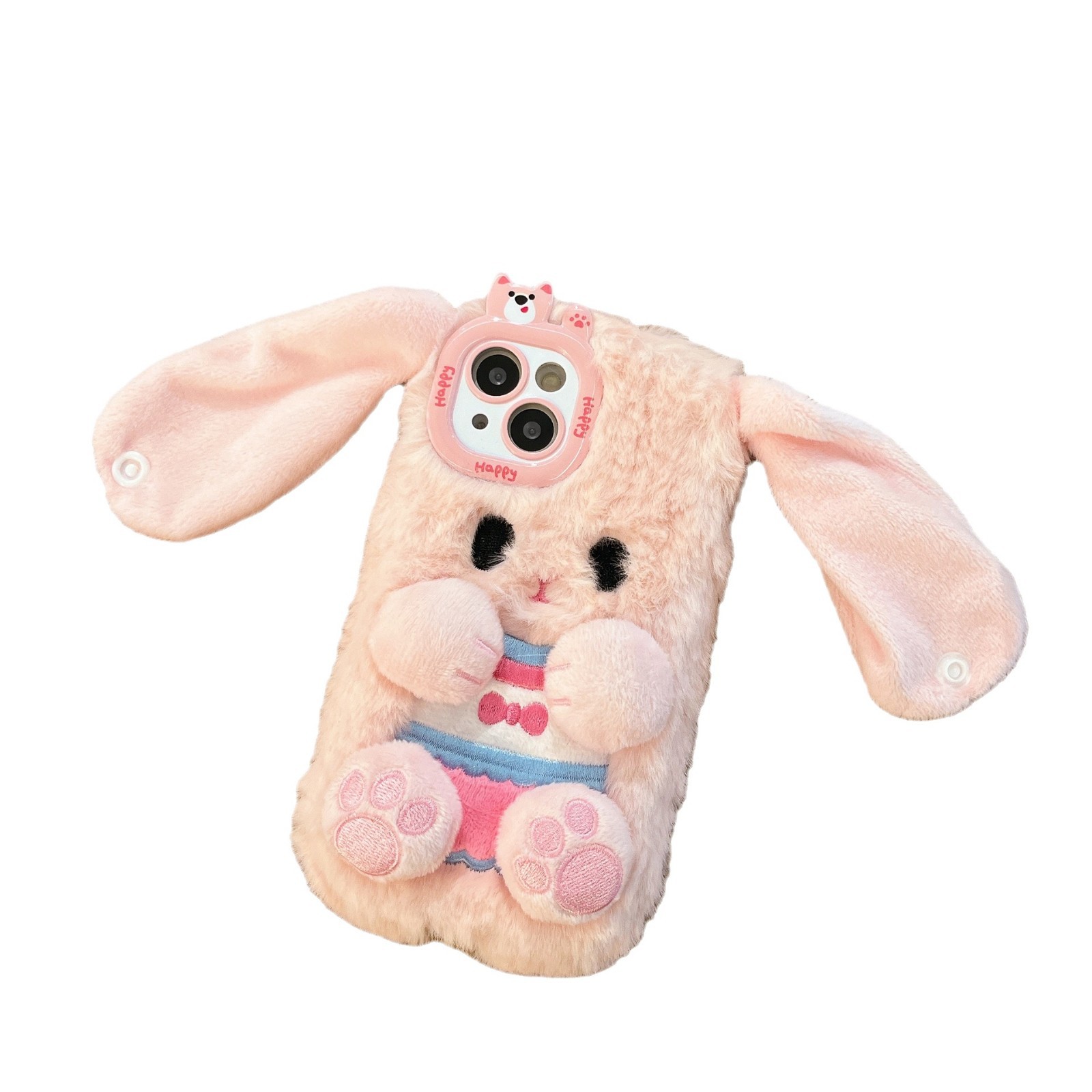 Botón de peluche lindo orejas conejo iPhone16 Apple 15 para 16 pro max cubierta de teléfono celular