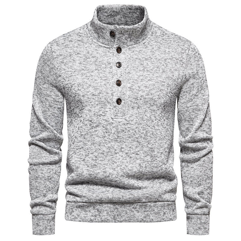 Pull Homme Col Montant Avec Boutons - Tricot Fin Thermique - Style Décontracté - Pour L'automne Et L'hiver - Bureau, Loisirs, Extérieur