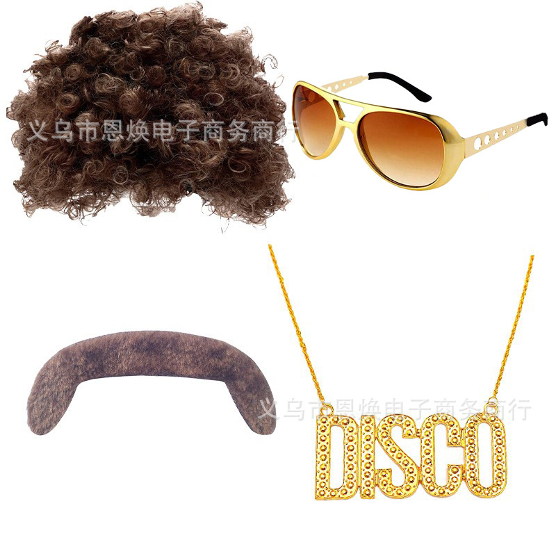 Fiesta de carnaval peluca barba falsa cosplay accesorios disco de los 70 collar de Elvis accesorios de los 90